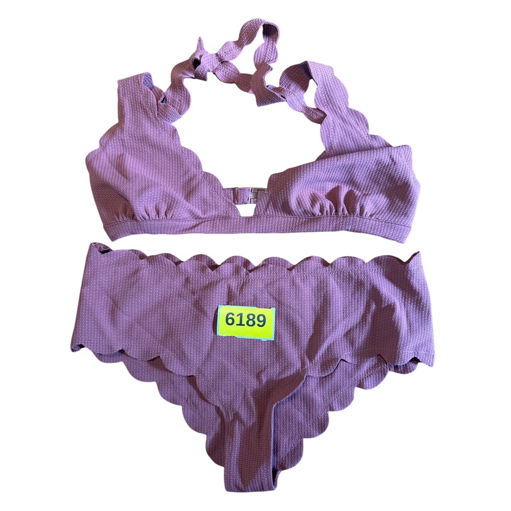 Marysia Antibes Scalloped Bikini Set Mauve Purple High Waisted Two Piece Medium